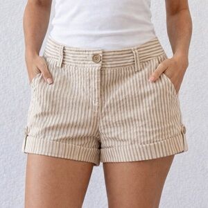 Express Beige & White Striped Roll-Cuff Women’s Seersucker Preppy Shorts